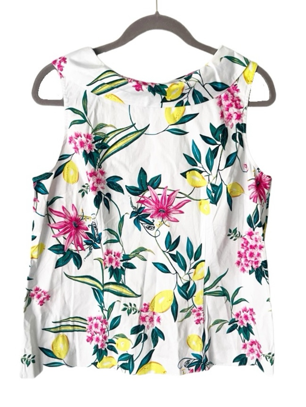 Talbots RSVP Tropical Blouse Size 14 Lemon Print Boat Neck Preppy Resortwear NEW